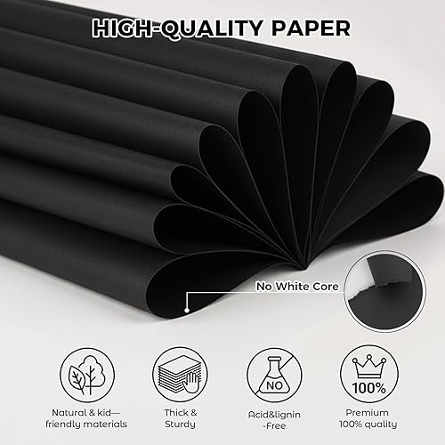 Miniatura 2 de Koogel 27 hojas de papel de cartulina negra de 8.27 x 11.7 pulgadas, tamaño A4, cartulina pesada de 92 libras/8.82 oz/m² para hacer tarjetas,
