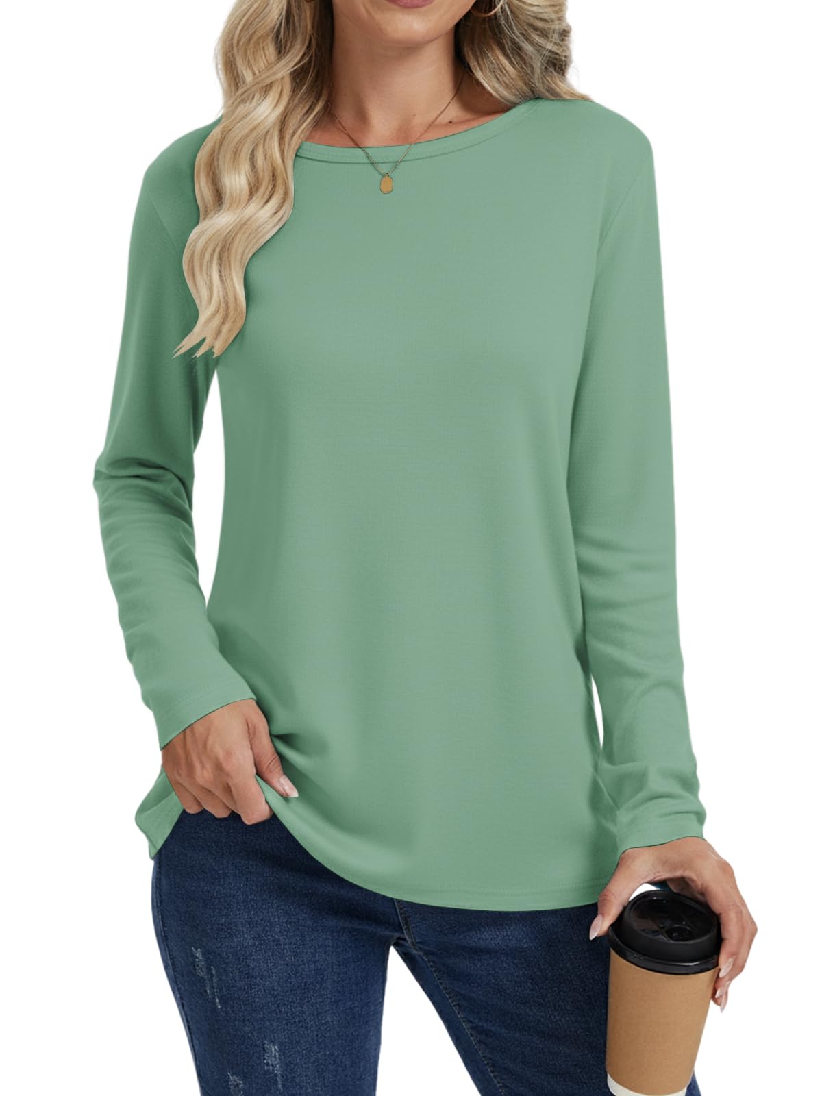 Cuptacc Langarmshirt Damen Rundhals Basic Pullover Elegant Locker Herbst | Dünn,Vielseitig,Einfarbig,Luftige,Casual,Bequem,Elastisch,Lässig,Alltag,Hause,Büro,Date
