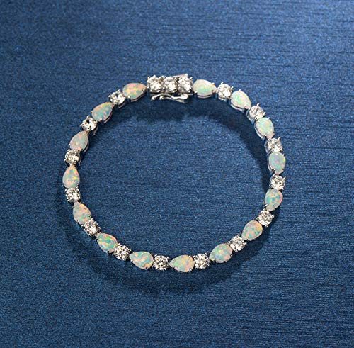 FANCIME October Birthstone Bracelets for Women Sterling Silver Created Opal Bracelet Gemstone Tennis Bracelets Dainty Charm Fine Jewelry for Women 7"4