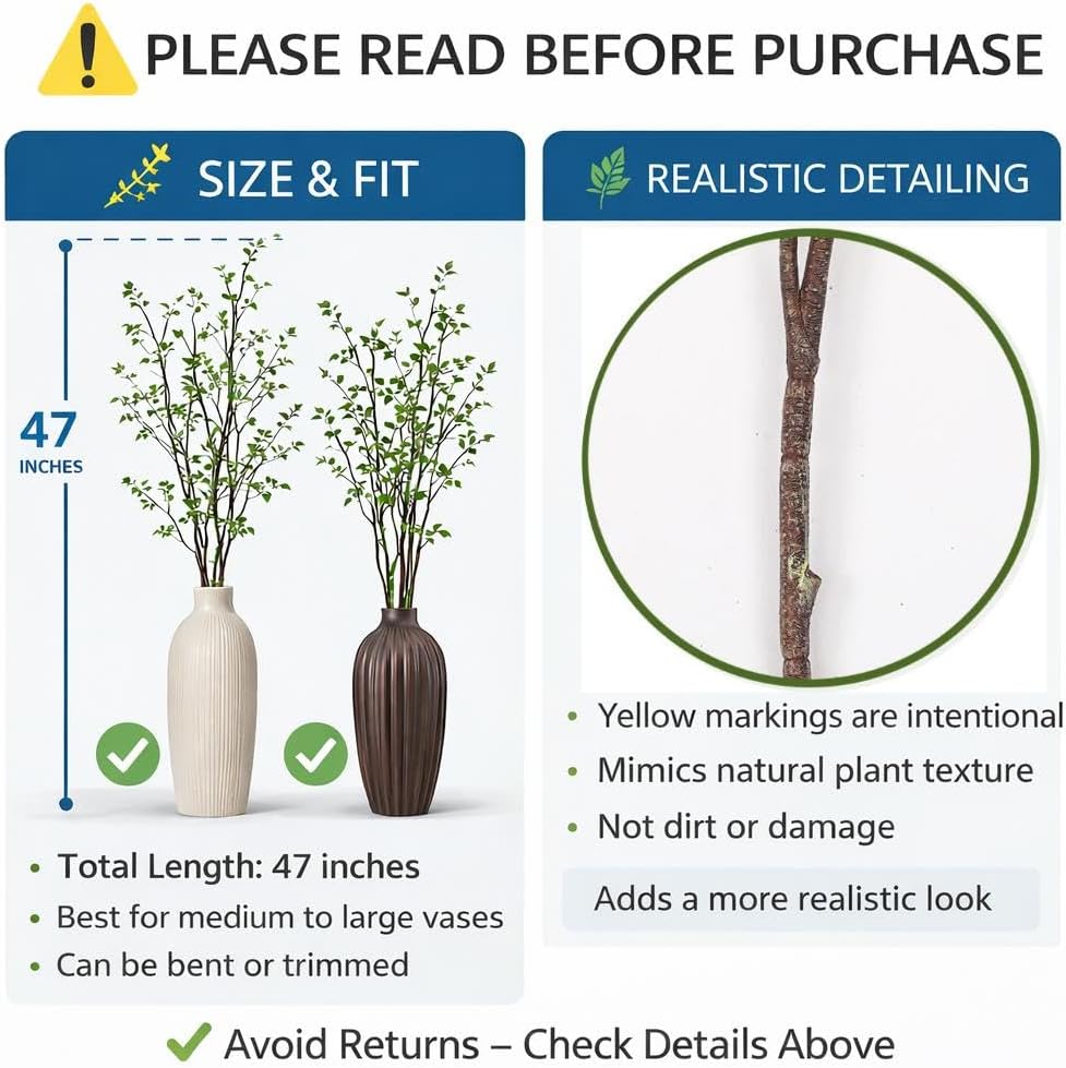 Avoeco Artificial Greenery Stems, 47”Tall Fake Plants Branches, Real Touch Faux Enkianthus Perulatus Twig Leaf for Home Garden Office Wedding Vase Filler Shop Decoration (3 Packs-Green)