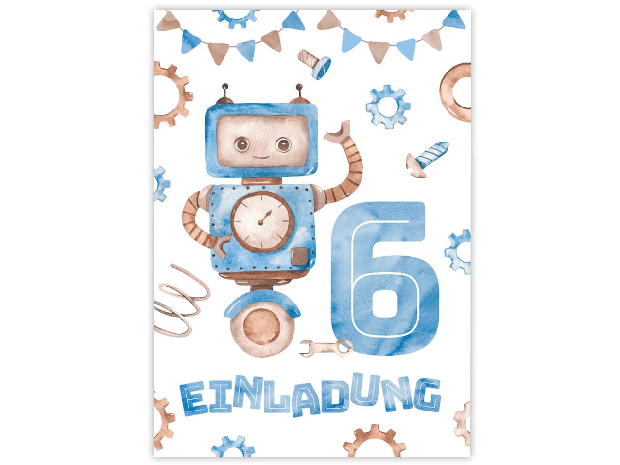 Minkocards 12 Einladungskarten zum 6. Kindergeburtstag Junge Roboter Einladungen zum sechsten Geburtstag Kinder bunte Geburtstagseinladungen