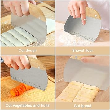 Orret Home Steel Dough Cutter, Metal Dough Scraper with Wooden Handle, Pasta Scraping Apparatus, Dough Slicer, Steel Shaper and Portioner for Pasta and Pastry, Multi-Purpose Handle in the Kitchen