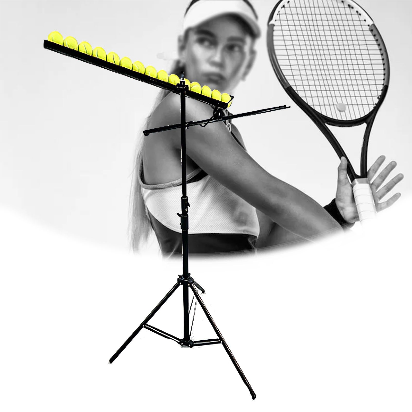 Portable Tennis Trainer, Hand-Operated Tennis Ball Drop Machine, No-Electricity Tennis Ball Feeder, 360° Rotation Adjustment for Home and Court Practice.