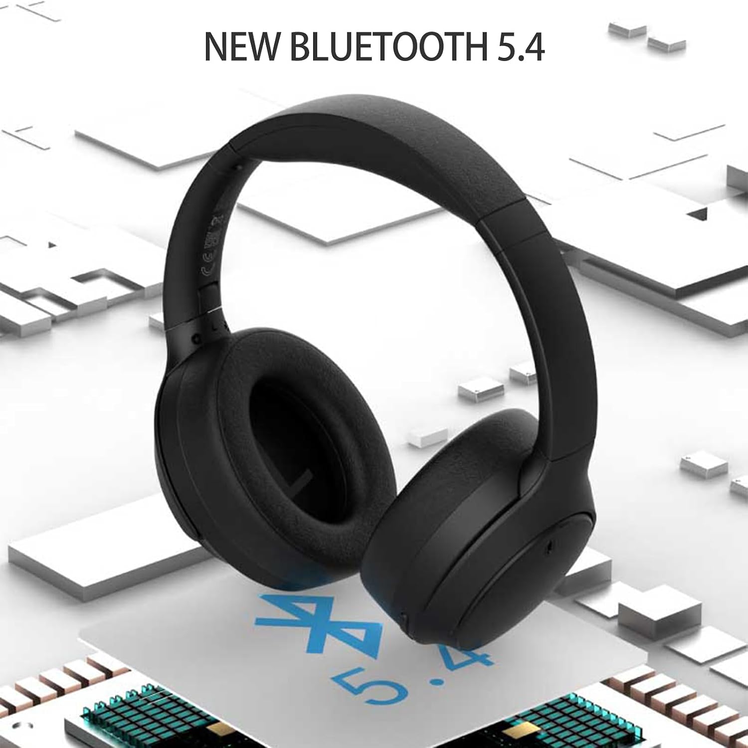 Image showing the headphones with 'NEW BLUETOOTH 5.4' text, emphasizing the advanced connectivity.