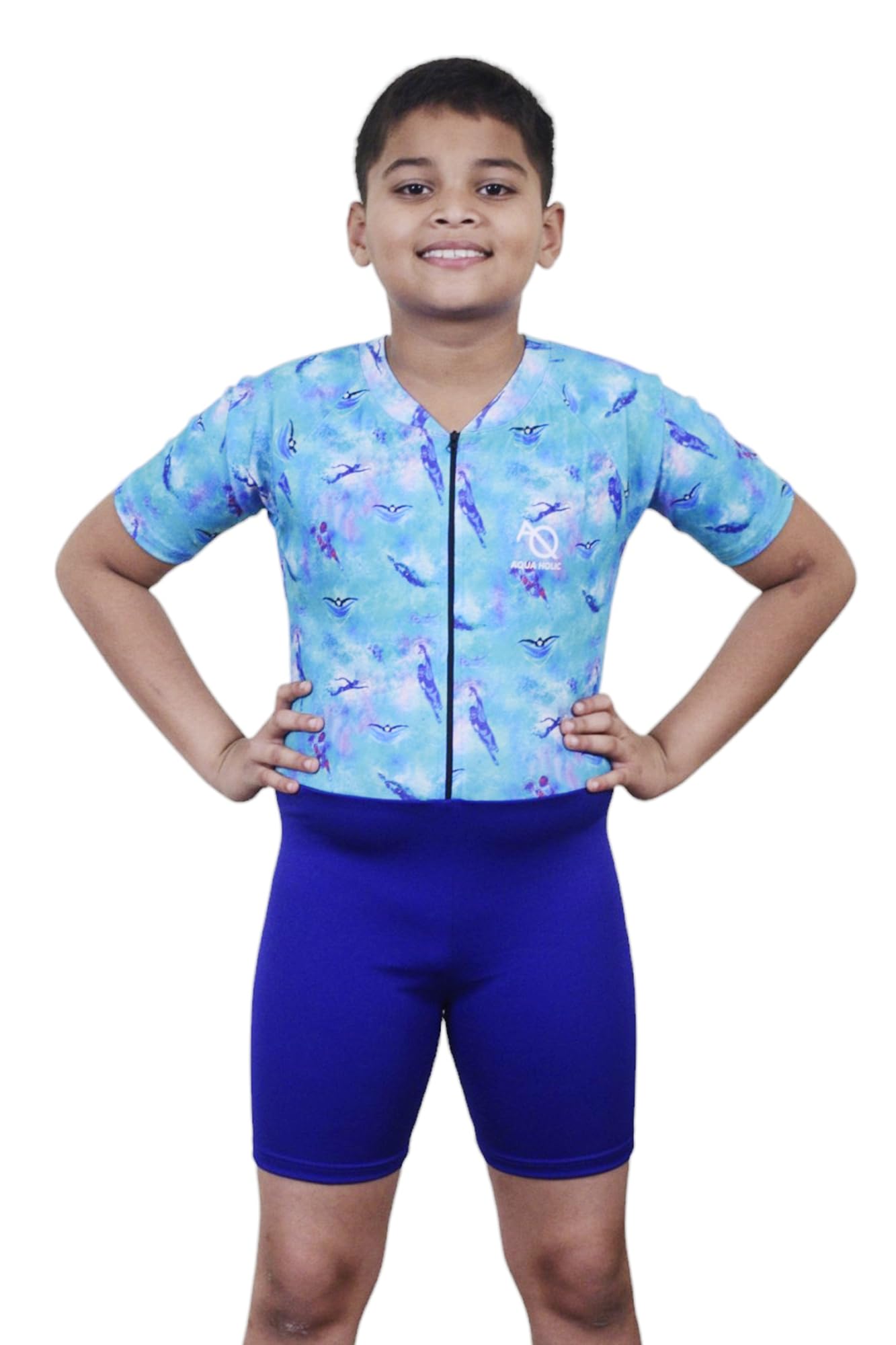 Aqua Holic Swimming Kit with 1 Printed Swimming Half Suit| Costume | with 1 Anti Fog Swimming Goggles, Swimming Cap,1 Nose Clip, 2 Ear Plugs,1 Swimming Ring(Tube) for Boys Multicolour