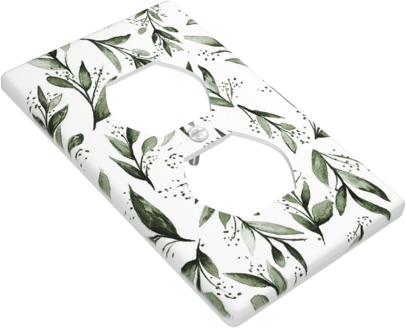 Green Leaf Floral Single Duplex Outlet Light Switch Plate Cover Decor Wall Plate Decorative Outlet Cover For Home Bedroom Kitchen 4.5 * 2.76 Inches