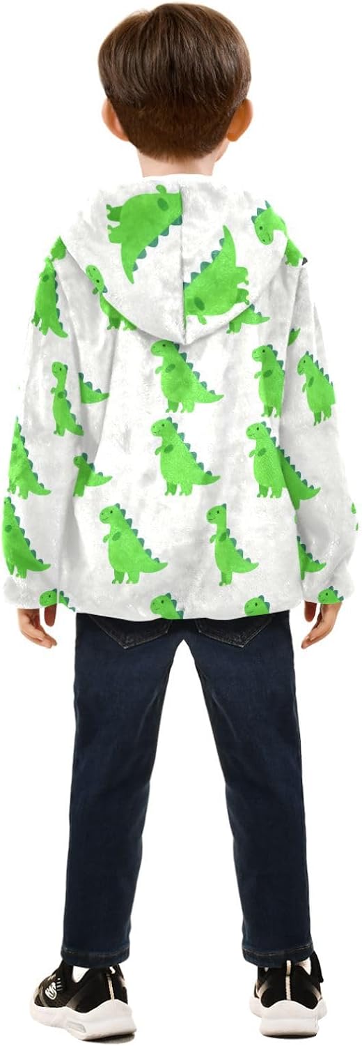 Green Dinosaur Toddler Boy Fleece Jacket Outerwear Jackets Baby Boys Hoodie 3T