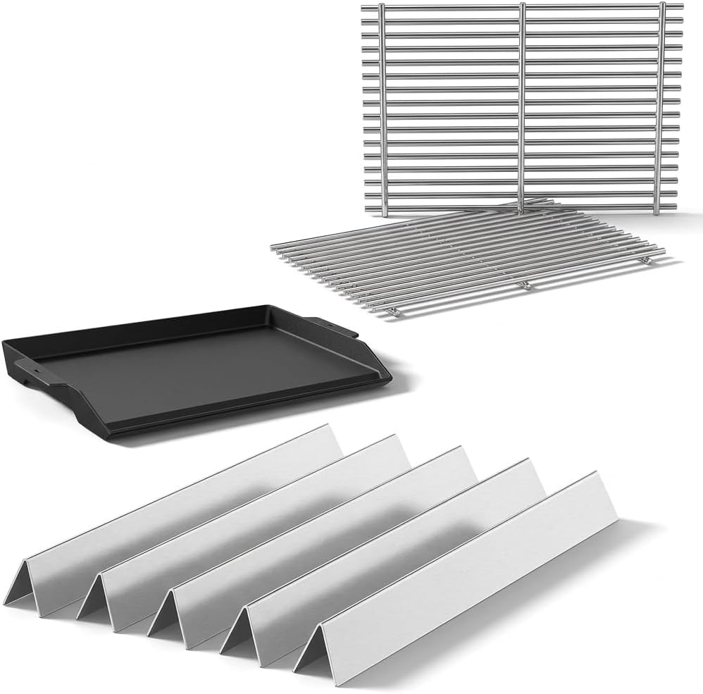 QuliMetal 17.5 Grill Grates, 22.5" Flavorizer Bars Grill Parts for Weber Spirit 300 Series Grills,Cast Iron Griddle for Gas Grill, 23" x 16" Large Matte Porcelain Enamel Griddle for Gas