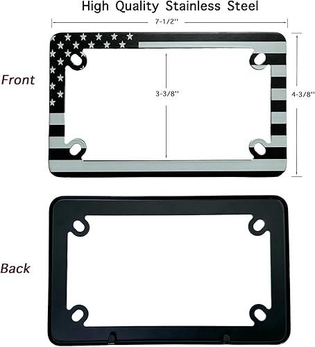 Miniatura 2 de FOTN FTON Marco para Placa de Matrícula de Motocicleta de Acero Inoxidable con Bandera Americana Compatible con Harley, Yamaha - Marco de Etiqueta