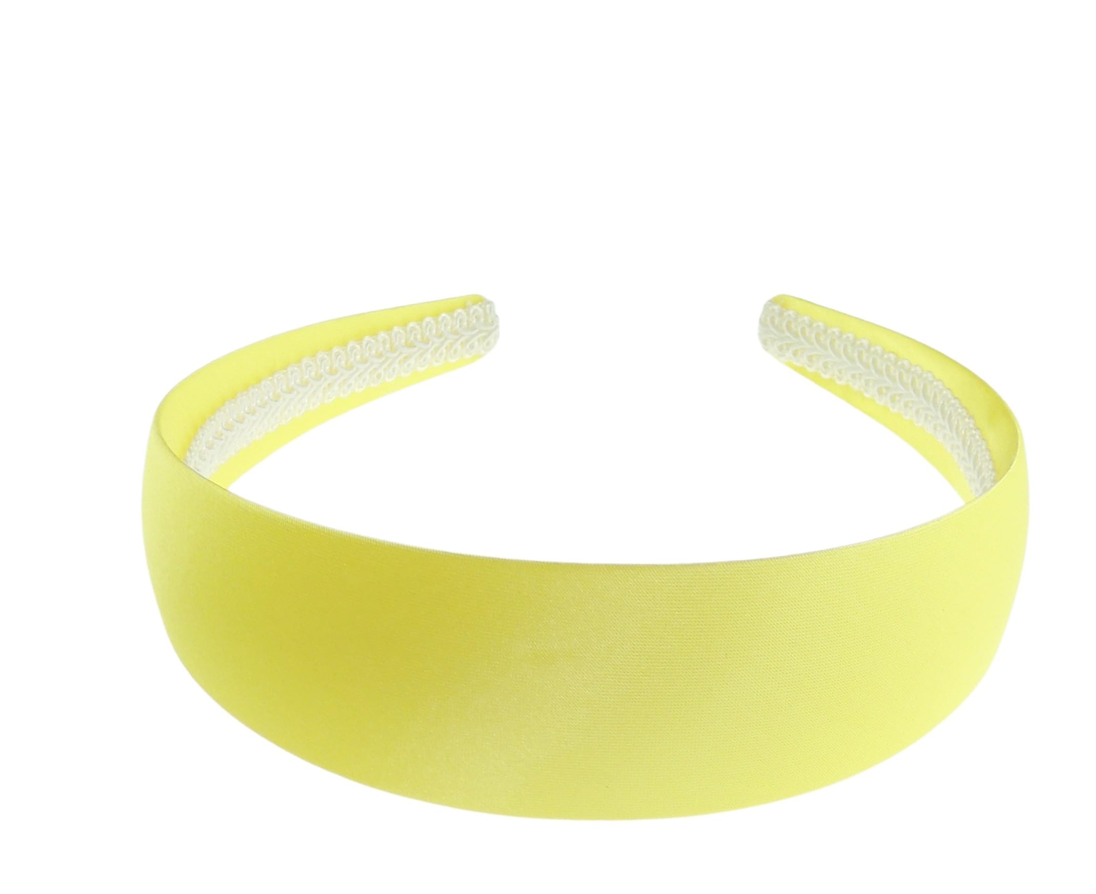 Wide Flat Very Strong 4cm Plain Simple Blank Satin DIY Millinery Hatinator Big Fascinator Fastener Long Thick Hair Accessories Headband Crafts Alice Band Woman (Lemon)