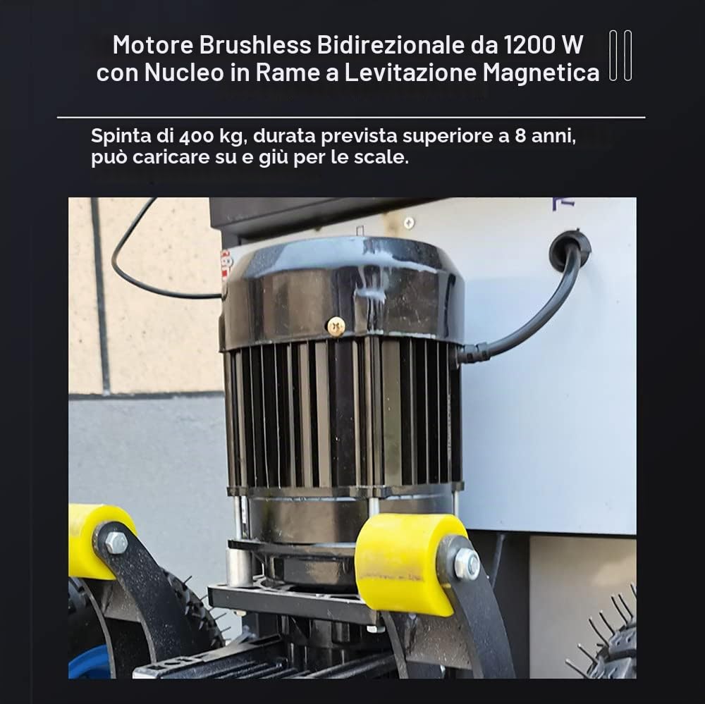 Carrello Elettrico Per Salire Le Scale, Carico Da 400 Kg Carrello A Mano Per Salire Le Scale Salva-Lavoro Con Maniglia Telescopica (45-65 Pollici), Motore Brushless Da 1200 W, Batteria Da 48 V/36 Ah