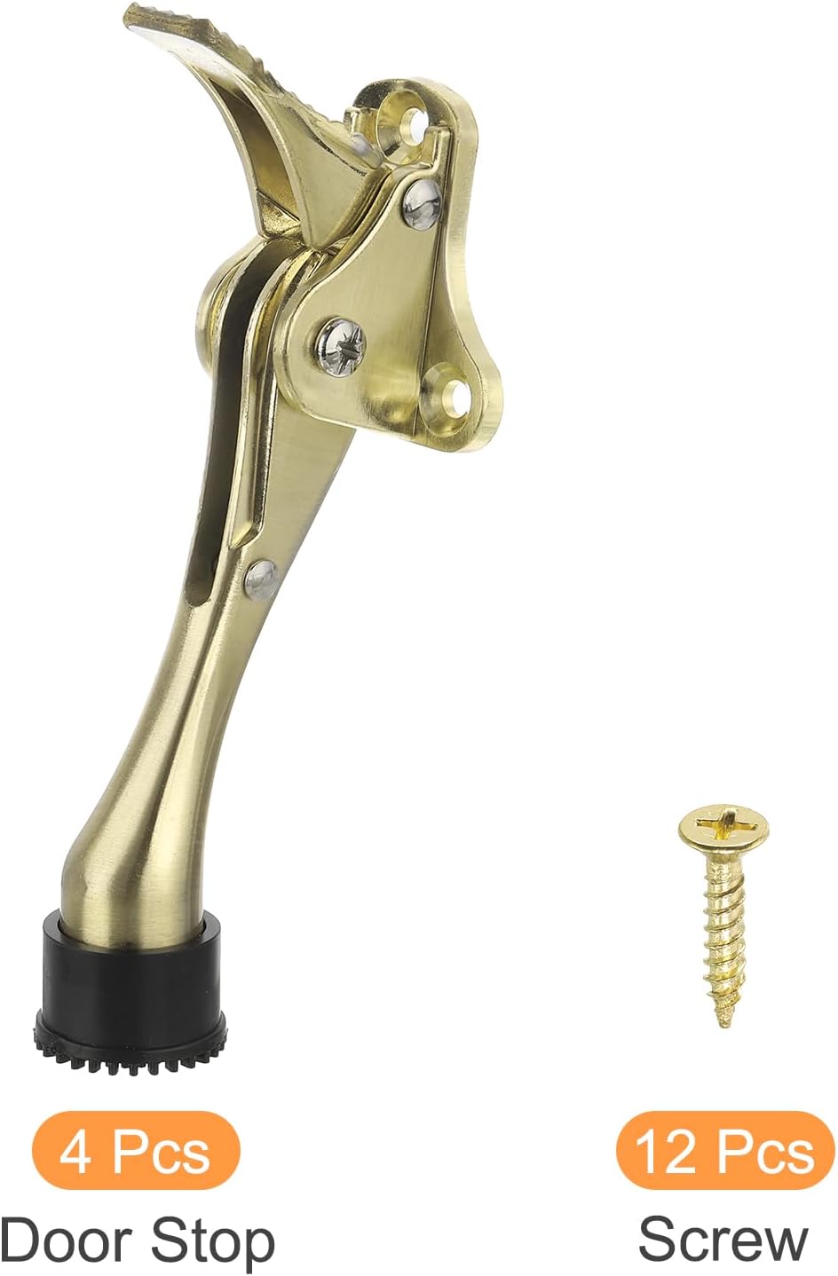 uxcell Kickdown Door Stop, 4 Pack One Touch Kickdown Door Stopper Holder with Non-Slip Rubber Tip and Screws, 4-Inch Metal Door Kickstand for Bottom of Door, Gold