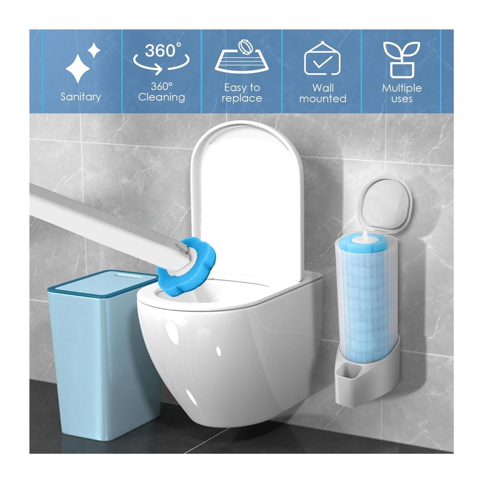 WC-Bürsten-Set zur Wandmontage mit 24 Ersatzköpfen, effektives Badezimmer-Reinigungswerkzeug, WC-Zauberstab-Set für Zuhause, Violett, 24-teilig