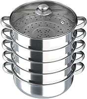 Vista 1 de Steamer Pot 12in, 5-Tier Stackable Steamer Cooker with Lid and Triply Bottom, 304 Stainless Steel Food Cookware Set for Vegetables, Dumplings