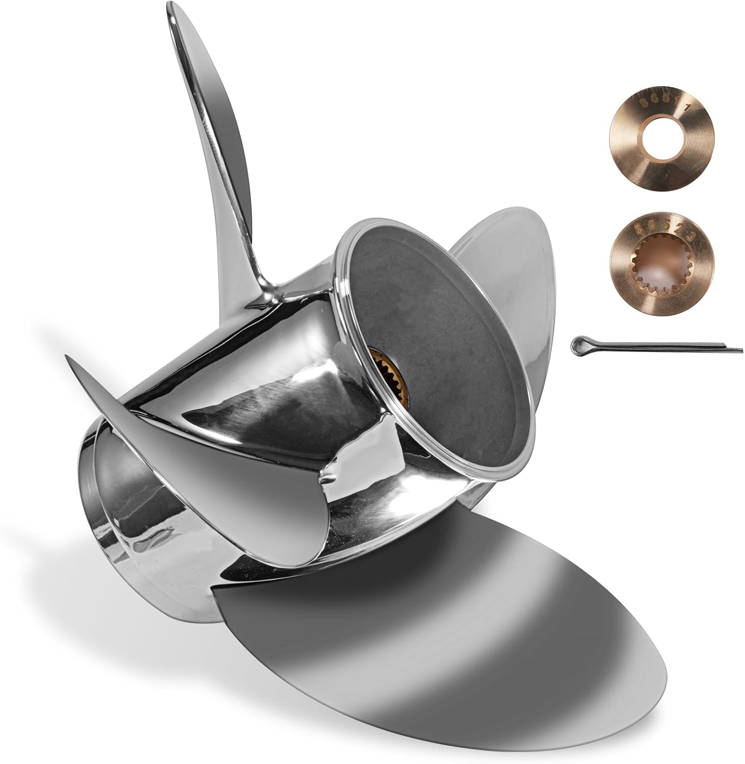 YOUNG PROPS 15 1/4x24 Stainless Steel Outboard Boat Propeller for Mercury Engines 135-300 HP 15.25x24 Prop Hub Kits Included 4-Blades 15 Tooth RH