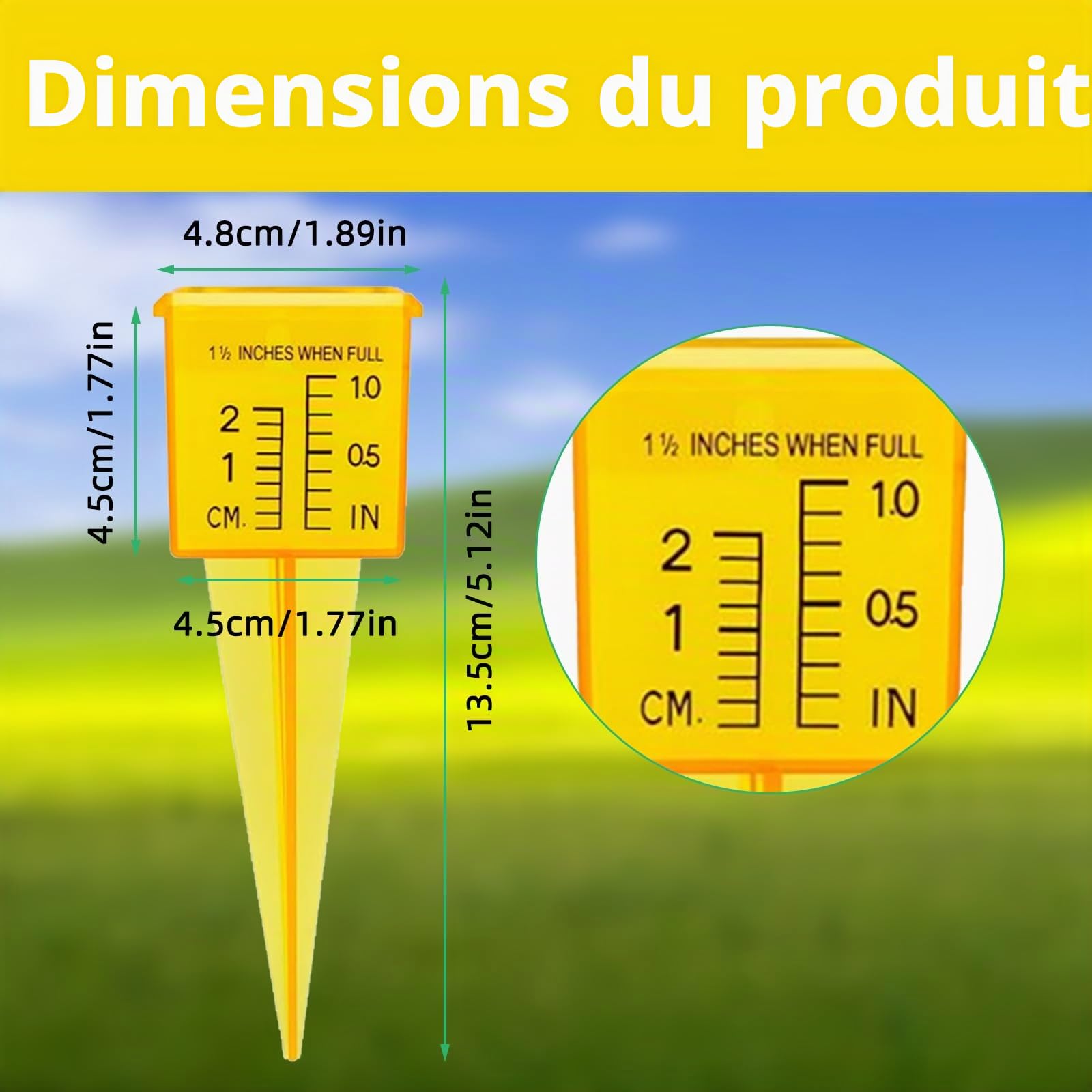 Tefola Lot de 20 pluviomètres de jardin pour surveillance des précipitations, avec piquet, en plastique avec 2 unités en cm et pouces, pour jardins, potagers