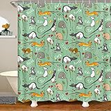 TDTRADD Ratten-Badevorhang für Kinder, Motiv: Maus & Nagetiere, lustiges Tiermotiv, Herz-Vorhang-Sets für Jungen & Mädchen, Cartoon-Stil, Duschvorhänge für Badewannen, Blaugrün, 183 x 183 cm (B x
