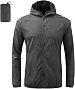 Mens Waterproof Jackets Lightweight Rain Jacket Packable Hooded Rain Coats Fast Dry Raincoat Windproof Shell Jacket Windproof Raincoat Solid Color Pullover Top for Travel Running Hiking Camping