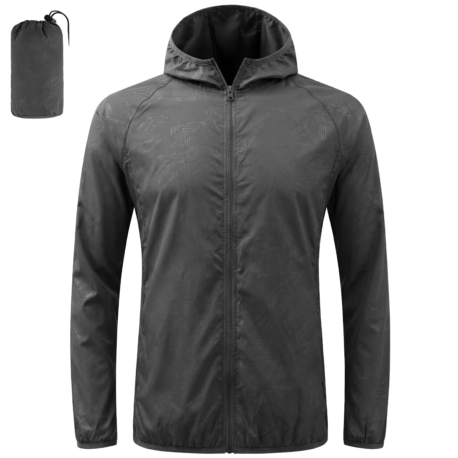 BSBUY Giacca Impermeabile Uomo Antipioggia, Leggera Impermeabile con Cappuccio e Tasche, Vento Pieghevole Trekking Giacca, Softshell Jacket con Custodia per Ciclismo Viaggio e Sport Outdoor