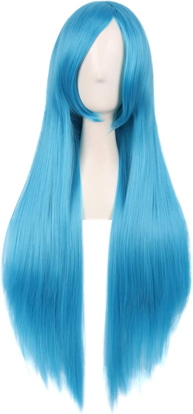 MapofBeauty Long Straight Costume Cosplay Wig Party Wig (Cyan Blue)