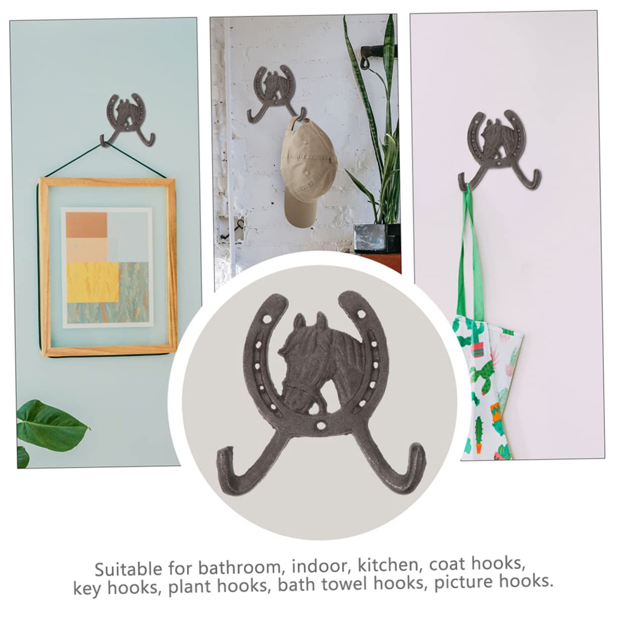Garneck Set di 4 Ganci da Parete in Ferro Battuto Design a Ferro di Cavallo, Capacità di Carico Elevata per Appendere Chiavi e Abiti, per Decorazione Domestica Retrò