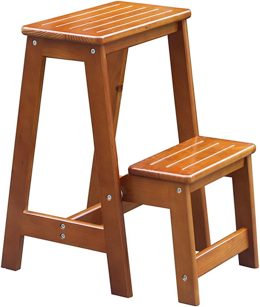 LUNEZY 2 Step Wooden Step Ladder Stool Foldable Chair Solid Wood Anti-Slip Climbing,3 Colors，38.5x20x55cm (Color : C)