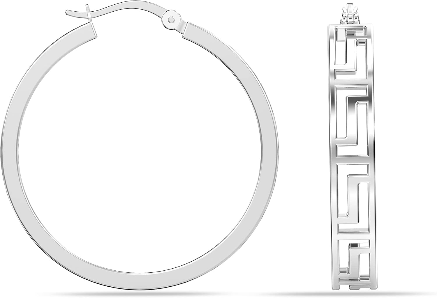 LeCalla 925 Sterling Silver Greek Key Hoop Earrings Lightweight Click-Top Greek Wall Cut-Out Pattern Earring Hoops for Women