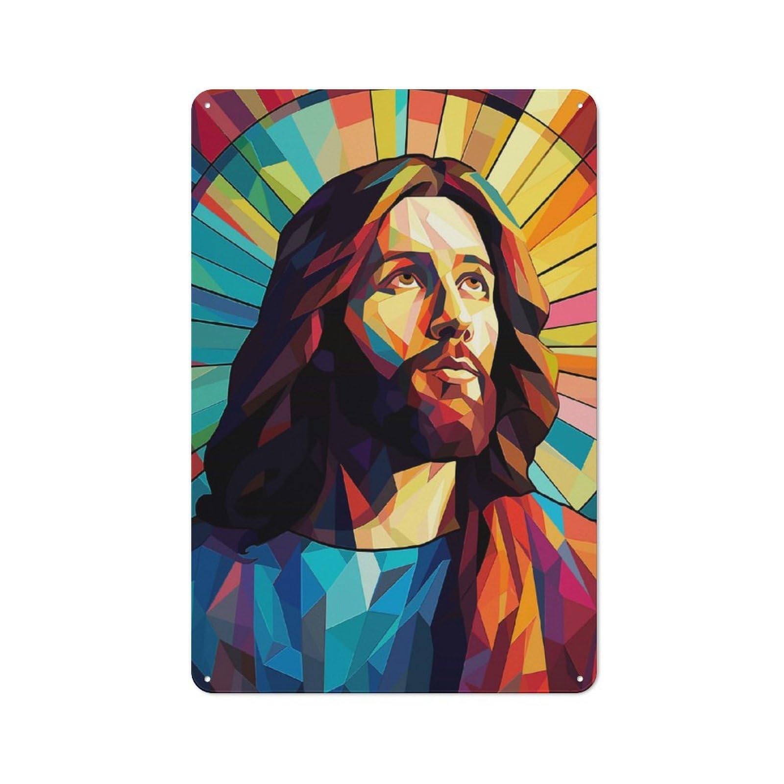 Junmoney Jesus Christ Stained Glass Metal Wall Sign 30X20cm Featuring For Pub Or Café, For Kitchen, Dining Room And Home Bar Wall Decor