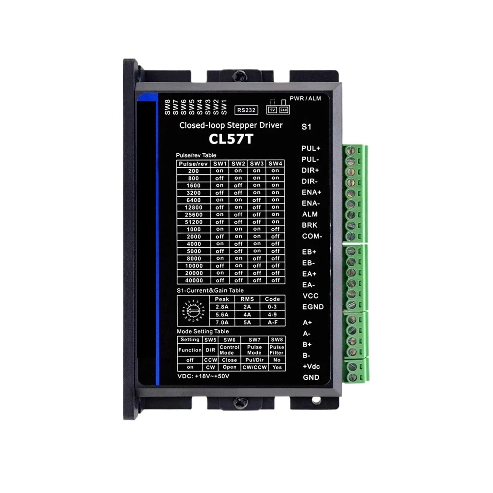 2RD58I8PM Stepper Motor Driver CL57T Closed Loop 2 Phase 0-8.0A 24-48VDC for Nema 17 23 24