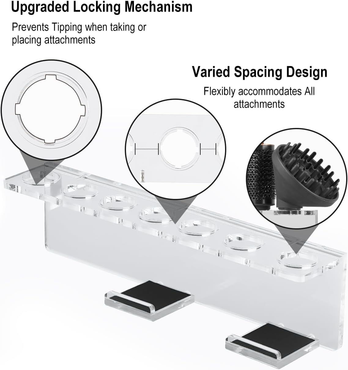 Storage Holder Wall Mount for Dyson Airwrap Attachment, Upgraded 7 Holes Acrylic Organizer Rack for Airwrap Styler Accessories, for Bathroom Vanity, Save Space, Crystal Clear