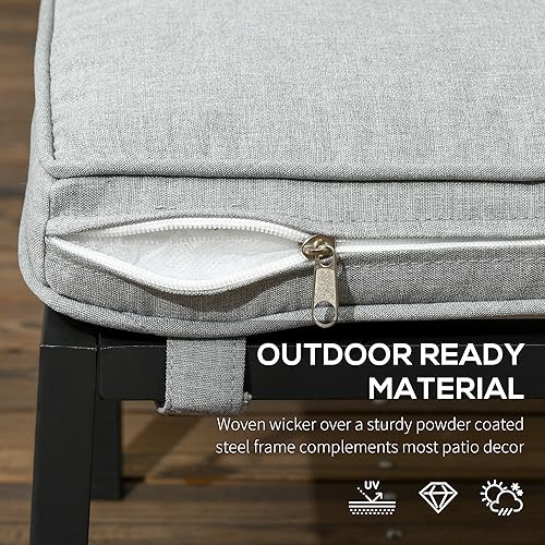 Outsunny 5 Piece PE Rattan Garden Furniture Set, 2 Armchairs,2 Stools, Steel Tabletop with Wicker Shelf, Padded Outdoor Seating, Khaki - Image 6