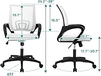 Vista 2 de HHS Silla de oficina ergonómica para el hogar, silla ejecutiva de malla, respaldo medio, silla de escritorio ajustable con soporte lumbar, silla