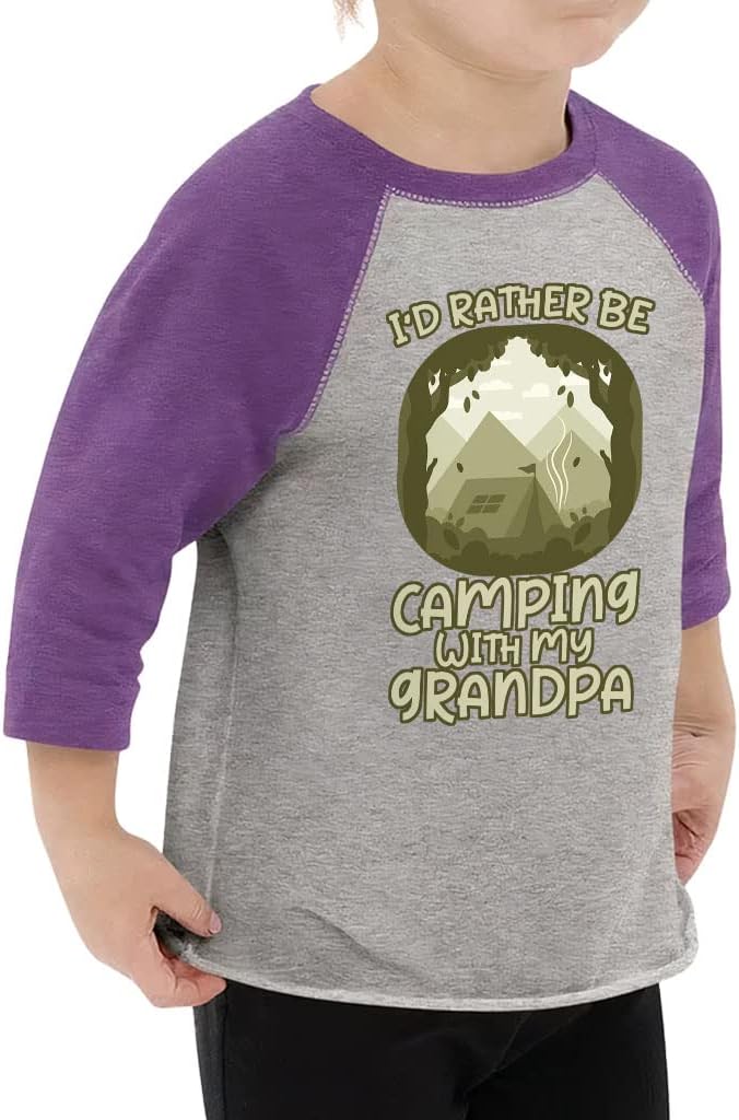 Camping with My Grandpa Toddler Baseball T-Shirt - Art 3/4 Sleeve T-Shirt - Camping Kids' Baseball Tee