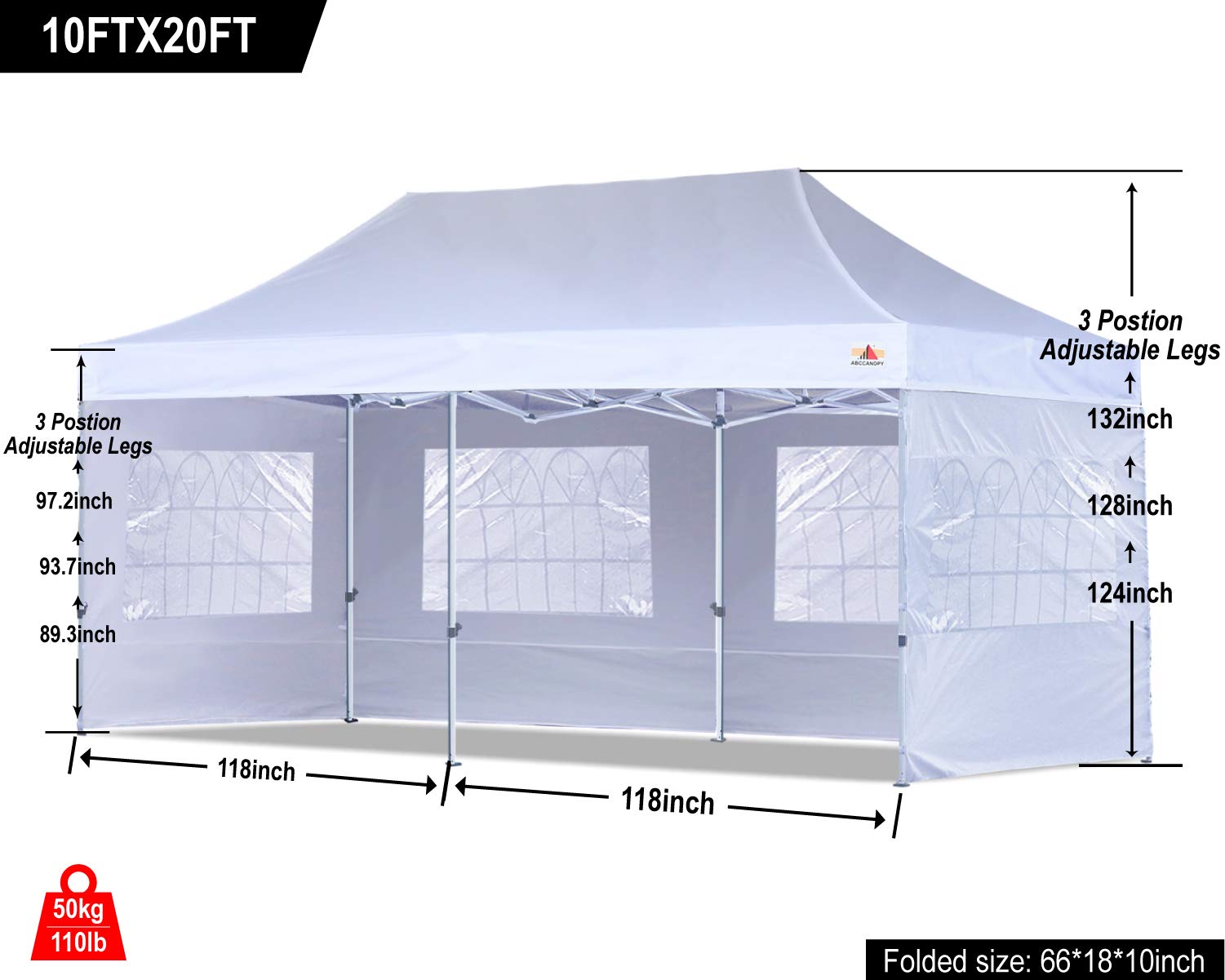 ABCCANOPY 10x20 Ez Pop Up Canopy Tent with Church Window Sidewalls