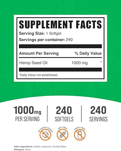 Miniatura 2 de BulkSupplements. com Cápsulas blandas de aceite de semilla de cáñamo - Suplemento Omega 3, suplemento de hierbas, aceite de semilla de cáñamo 1000