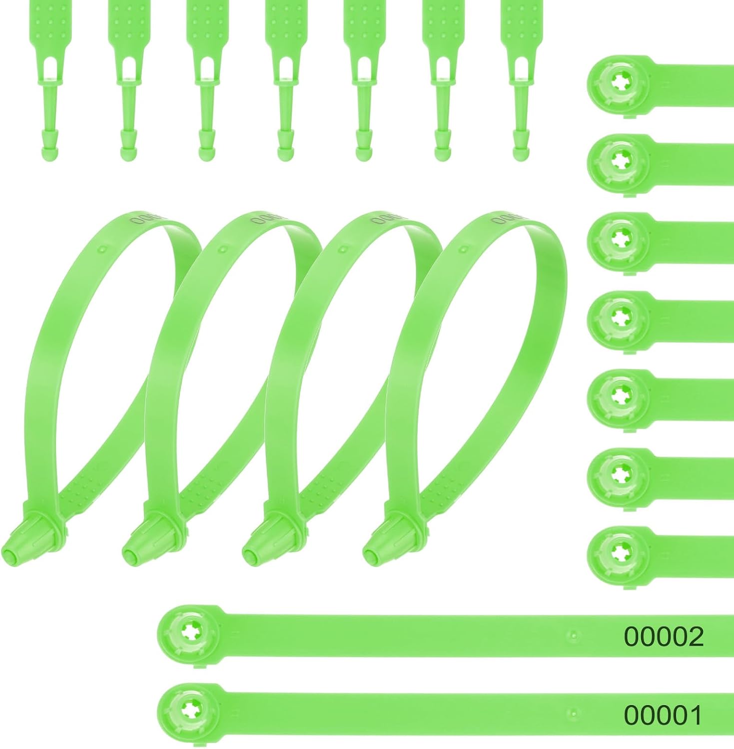 MECCANIXITY Tite-Lock Plastic Anti Tamper Seals Disposable Numbered Zip Ties Labels 5.9 Inch Self Locking Security Tags Safety Pull Tie for Truck Trailers Luggage Green, Pack of 500
