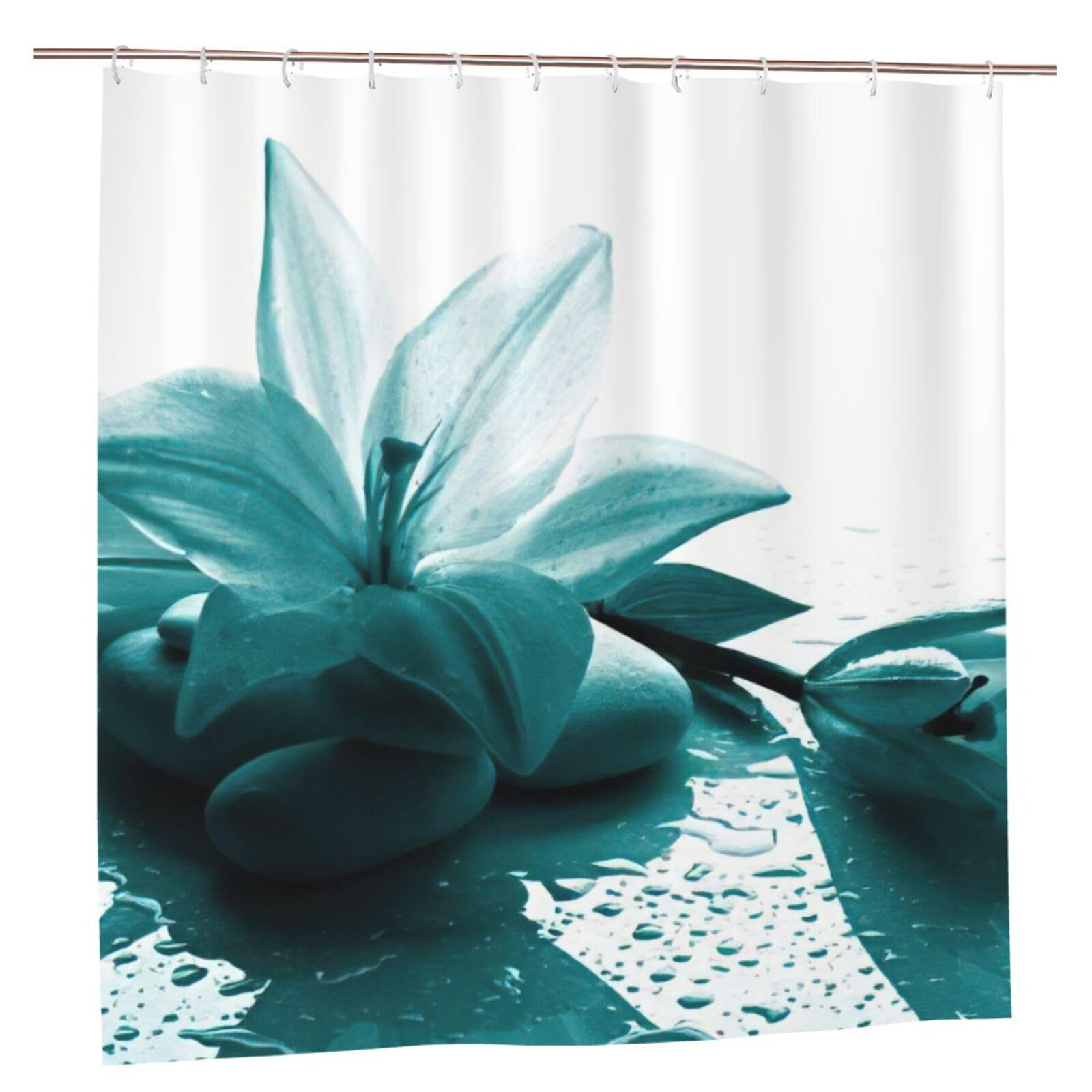 Rideau de douche lys sarcelle en polyester 183x183 cm avec 12 œillets