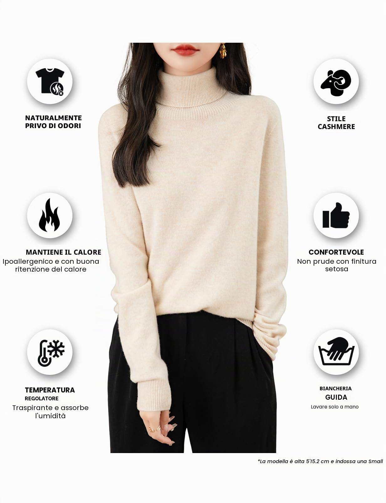 Chanyarn Maglione da Donna 100% Lana Merino Collo Alto 2025 Casual a Maniche Lunghe Senza Cuciture Maglia Maglione