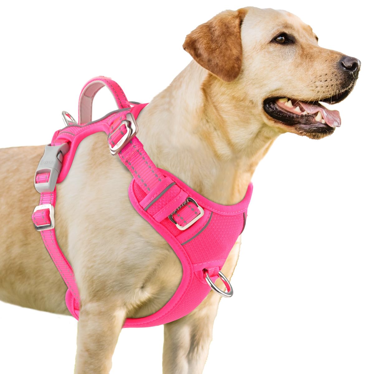 BARKBAY No Pull Dog Harness 3 Buckles Large Reflective Dog Harness with Front Clip and Easy Control Handle for Walking Training Running with ID tag