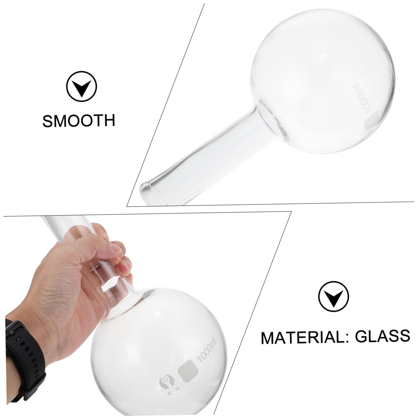Baluue Flacon à Col Étroit en Verre 1000ml, Fond Plat Résistant Haute Température, Forme Simple et Élégante pour Usage Scientifique en Laboratoire