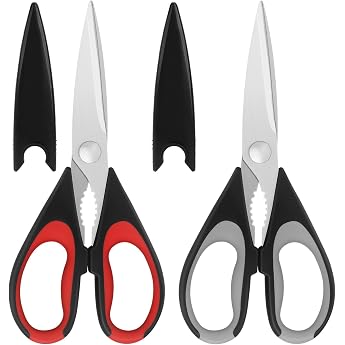 Kitchen Scissors Stainless Steel Blades Soft Handle Multipurpose Kitchen Scissors Set Red/Grey Set of 2