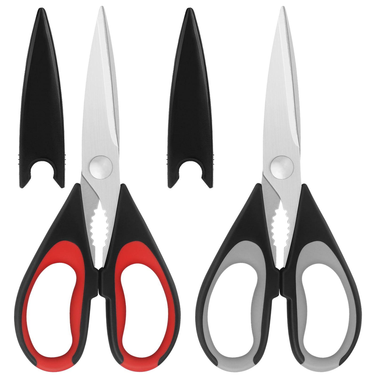 Vutyvve Kitchen Scissors, Stainless Steel Blades, Soft Grip, Multi-Purpose Heavy Duty Kitchen Scissors Set, RED/Grey, 2 Piece Set