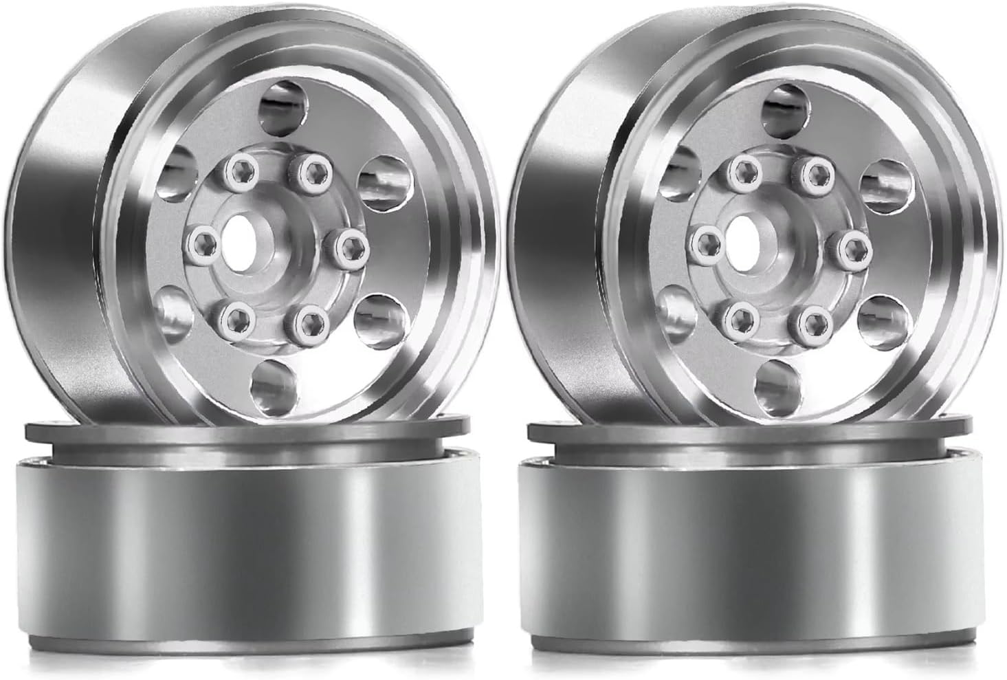 For Traxxas For Trx4-m For Defender For Bronco For Trx4m ﻿ For Axial For Scx24 For Fms 1/18 4pcs 1.0'' Metal Wheels Hub Rim Rc Crawler Car RC Rims Hubs Tire(Silver)