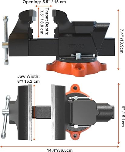 Miniatura 17 de VEVOR Tornillo de banco, ancho de mandíbula de 4.5 pulgadas, apertura de mandíbula de 3.3 pulgadas, base de bloqueo giratoria de 240 grados