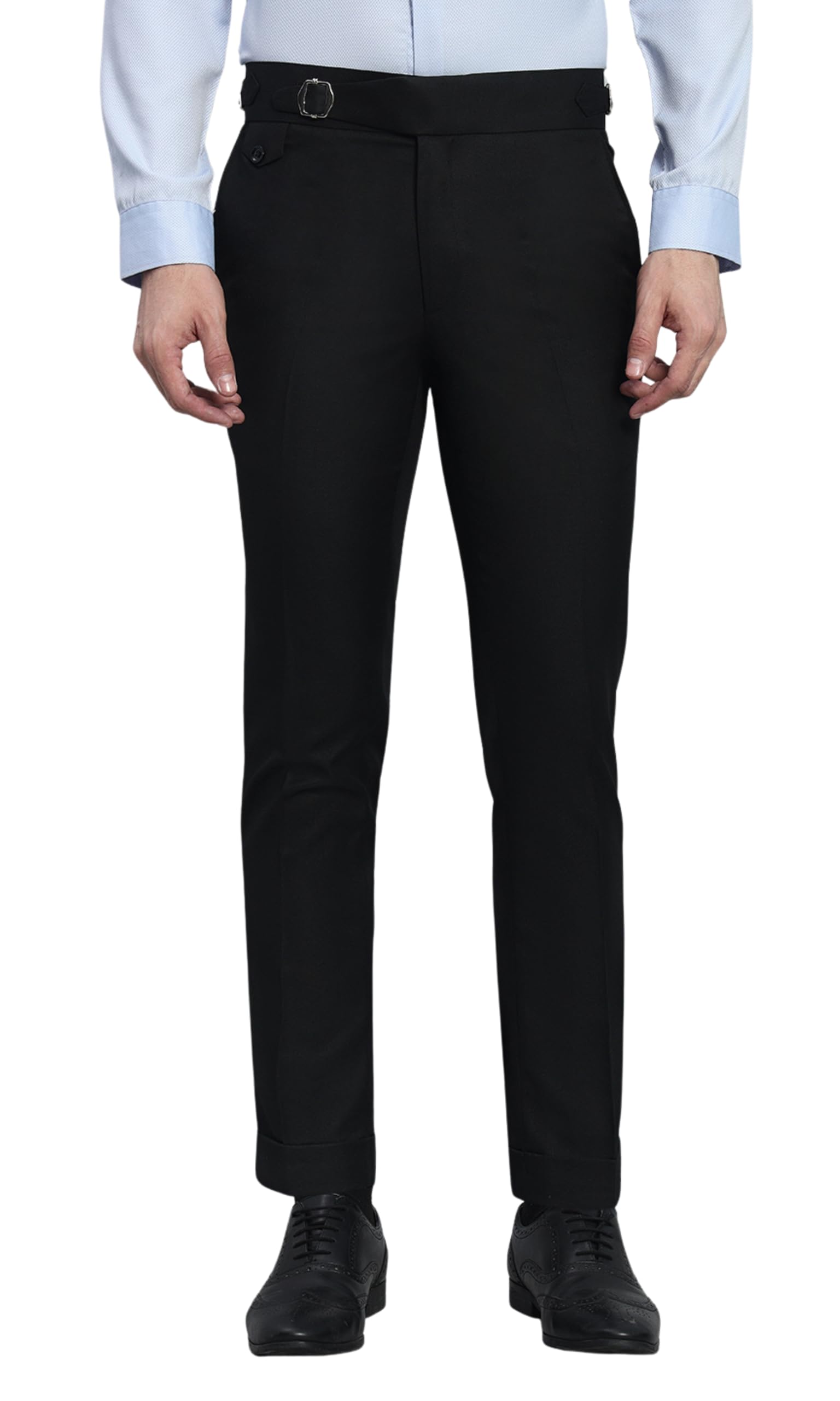 Men’s Black Gurkha Pants Premium Regular fit Formal Trouser with Single Side Buckle Double Pleated Front High Waist Tailored Ankle Length Designer Pant for Wedding Party Office Wear-image-48