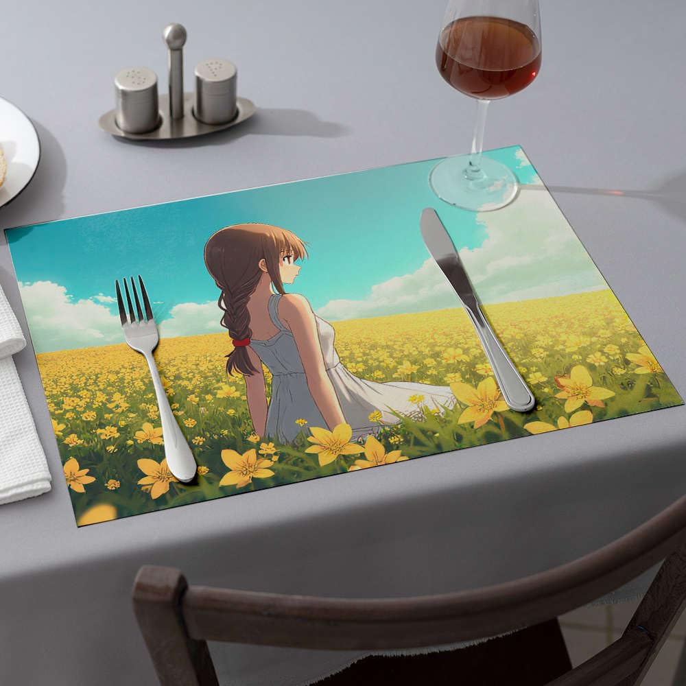 Set de table fraises jaune grand format lavable pour cuisine moderne