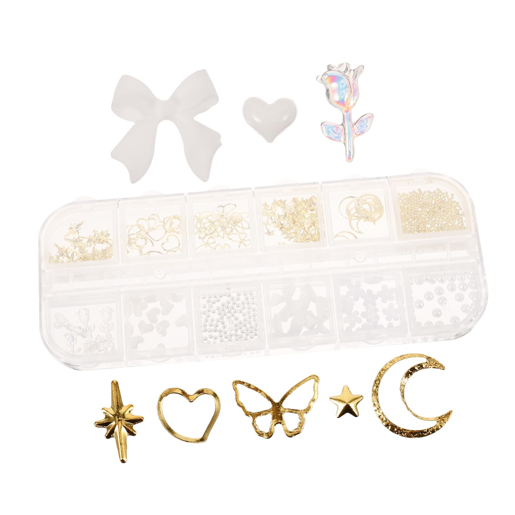 Gogogmee Pearl Bow Nail Charms Assorted Nail Jewels for Acrylic Nails Cute Butterfly Nail Art Supplies Compartment Mixed Nail Decorations for DIY Manicure Nail Design