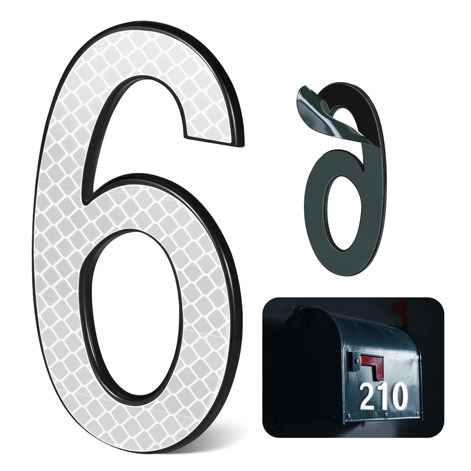 4 Inch Reflective House Numbers for Outside, VONDERSO High-Intensity Reflective Self-adhesive Mailbox Numbers, Durable ABS Base for House Plaques, Mailbox, Yard, Garage – Plaque Number ‘6’
