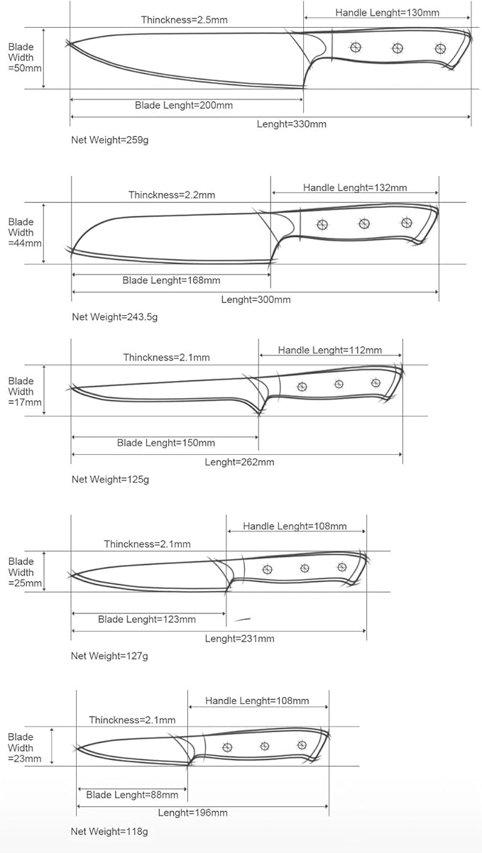 Set Cuchillos Cocina 5 Piezas Acero Inoxidable Forjado miniatura 2