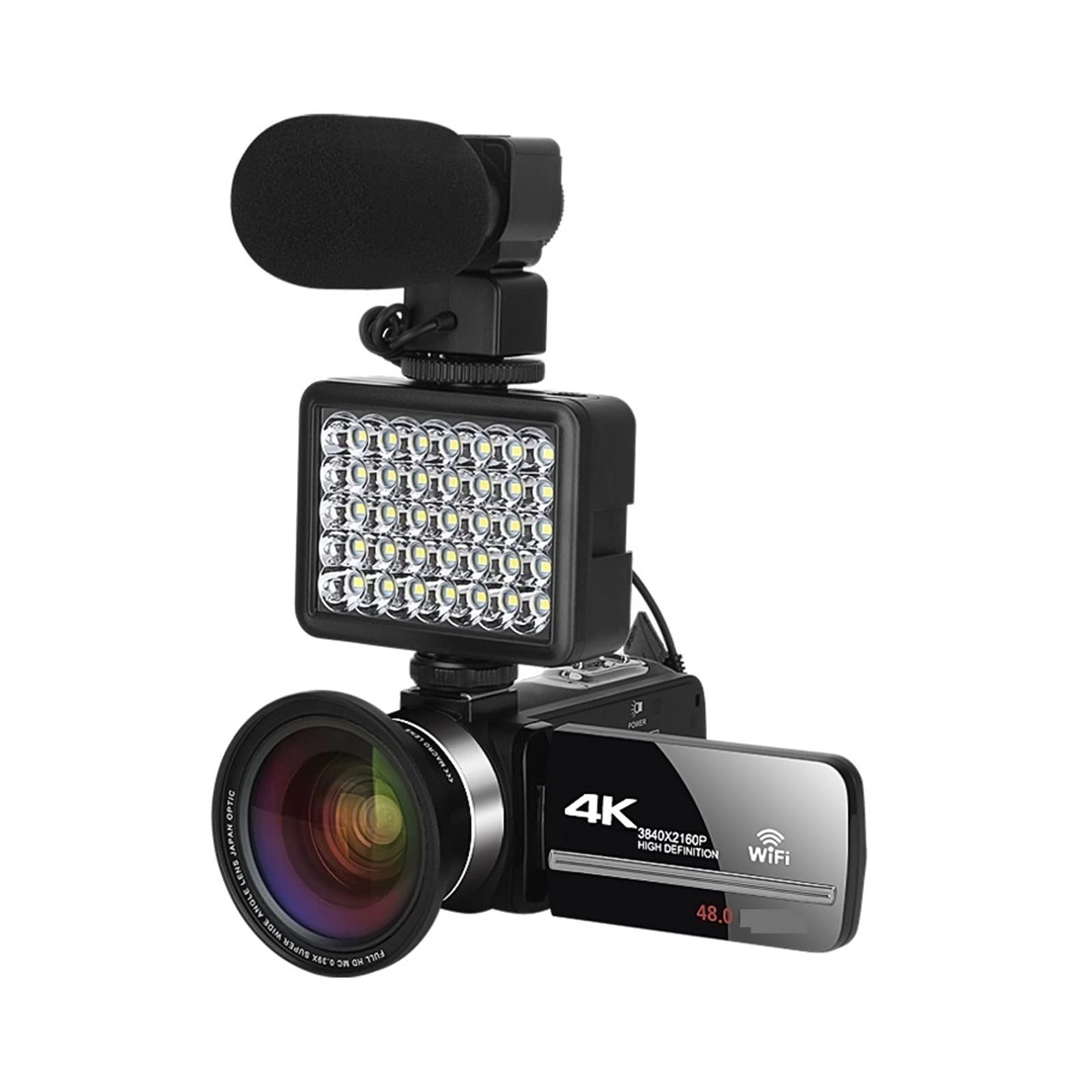 Caméra vidéo Caméscope 2 pièces 4K caméscope caméra vidéo numérique for Diffuser Vlog enregistreur 18X stabilisateur de Webcam en accéléré(16G SD Card,NA-U600-LT)